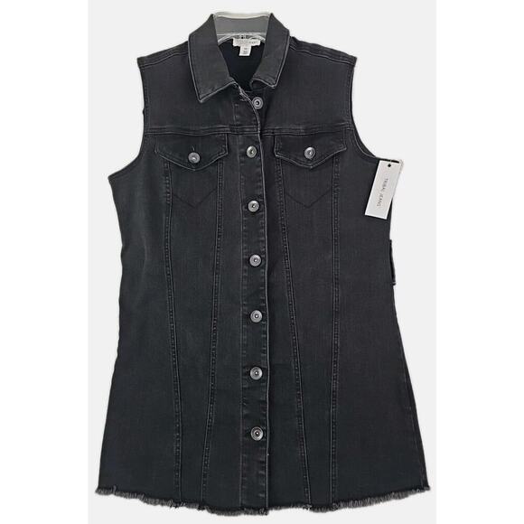 TRIBAL JEANS ~Woman Size SPetite~ Black Denim Jean Jacket Vest Stretch NWT $144. - Picture 7 of 14
